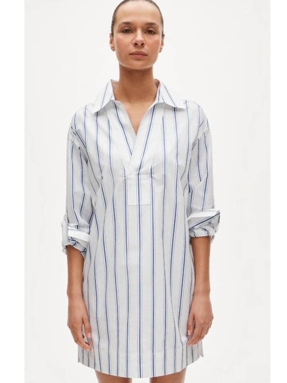 J. Crew V-neck Popover Dress in Striped Cotton Poplin